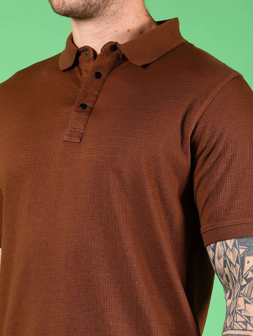 Men Solid Short Sleeve Regular Fit Polo T Shirt