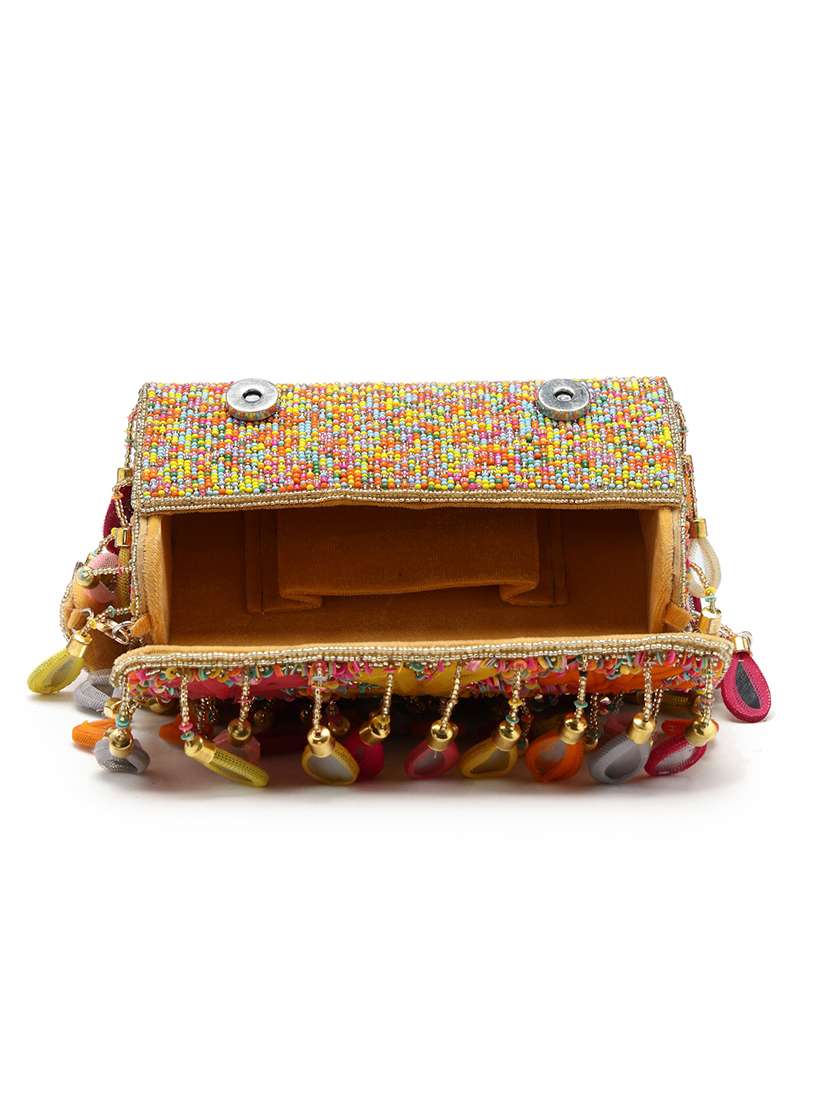 Beige Velvet Fold Over Clutch