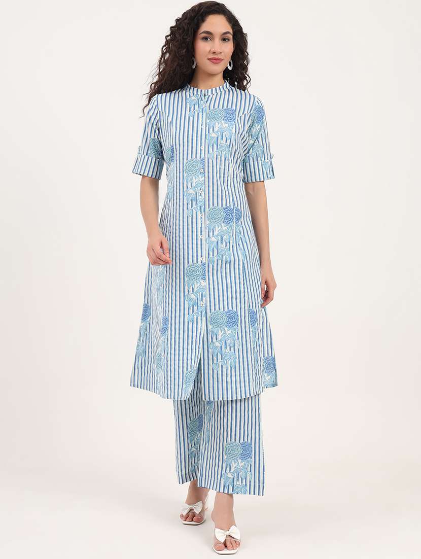 Women Striped Kurta And Palazzo Co Ord Set