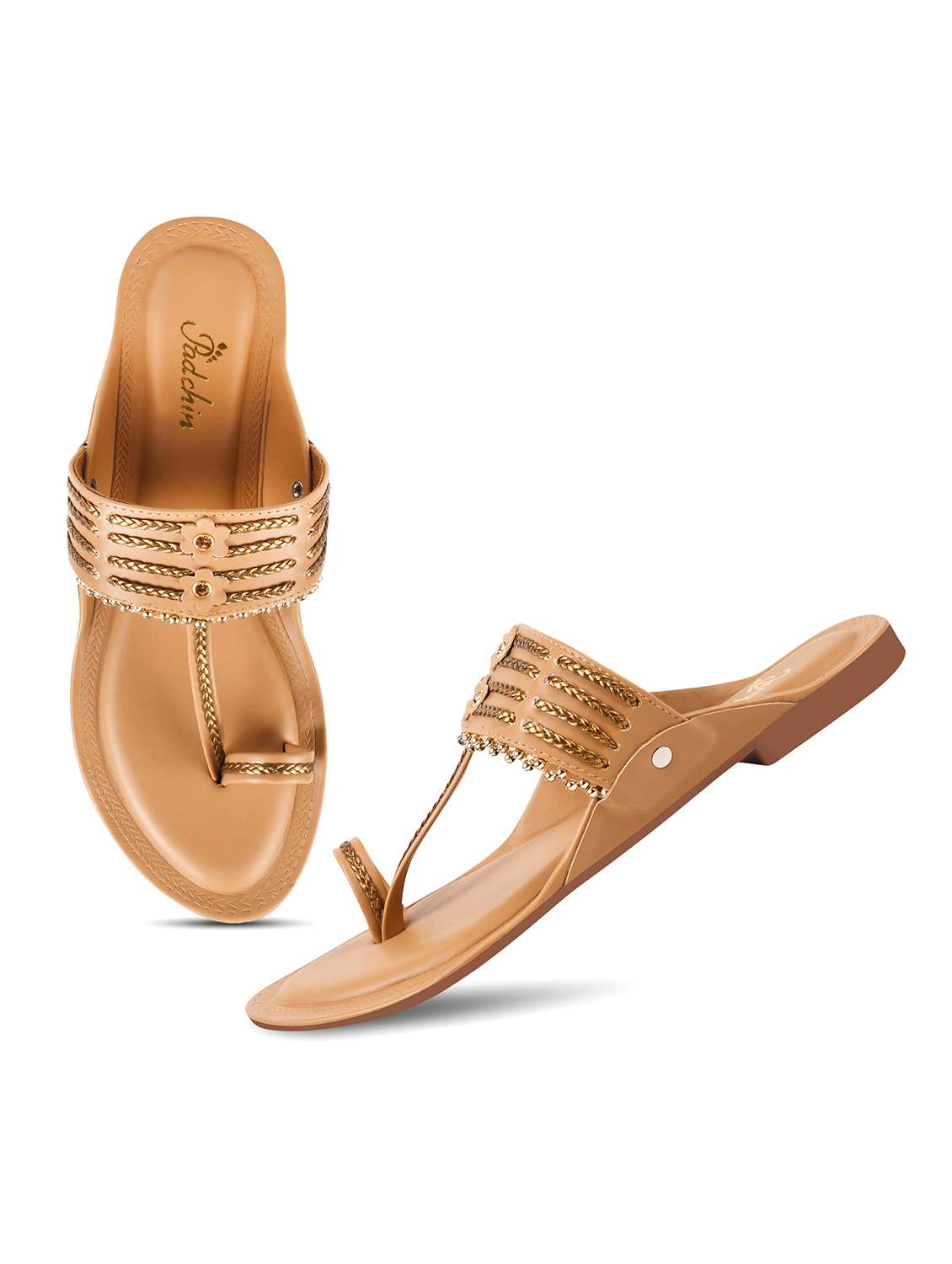 Beige Pu One Toe Kolhapuris
