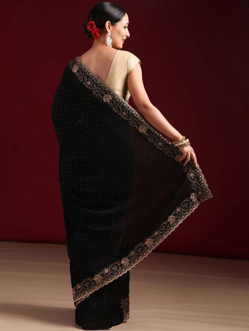 Women Solid With Work Embroidered Saree With Blouse