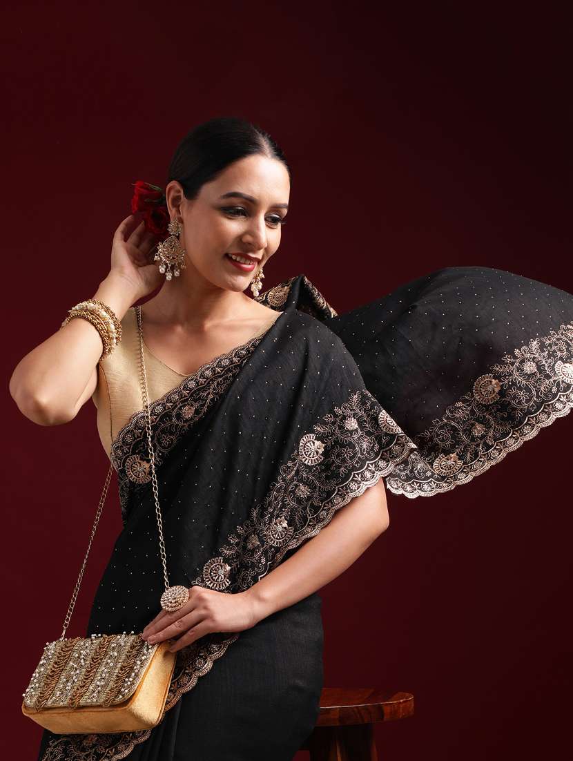 Women Solid With Work Embroidered Saree With Blouse