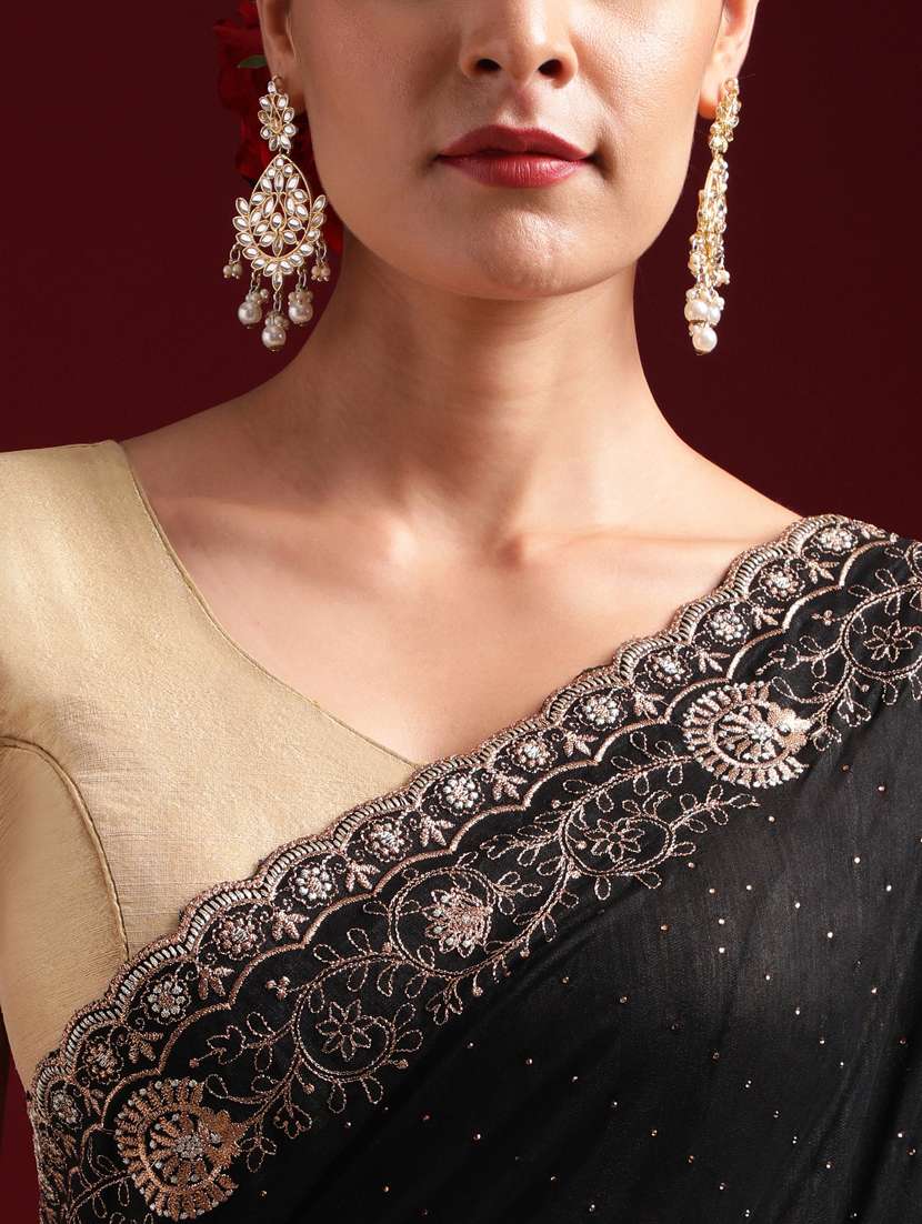Women Solid With Work Embroidered Saree With Blouse