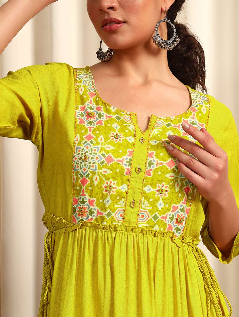 Women Three Quarter Sleeve Tiered Ethnic Dress