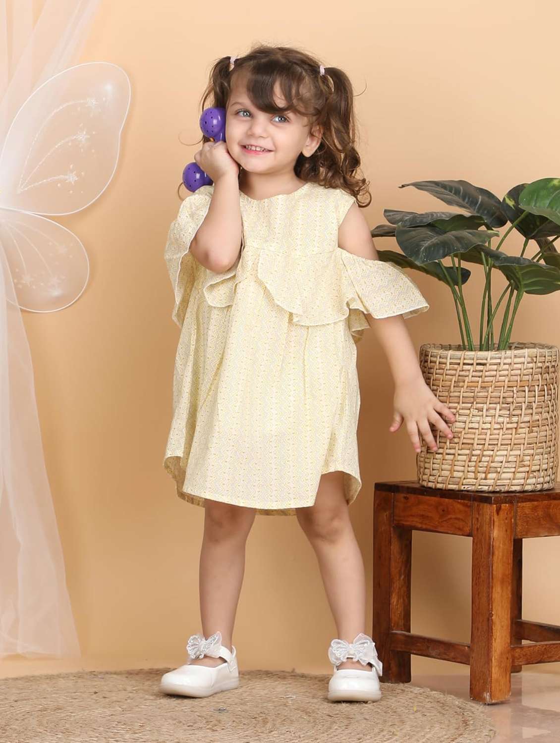 Kids Yellow Printed Round Neck Frock