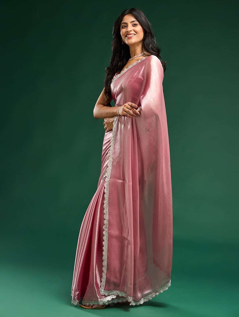 Women Solid Embellished Bordered Saree With Blouse