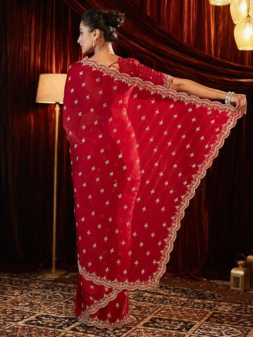 Women Solid With Work Embroidered Saree With Blouse