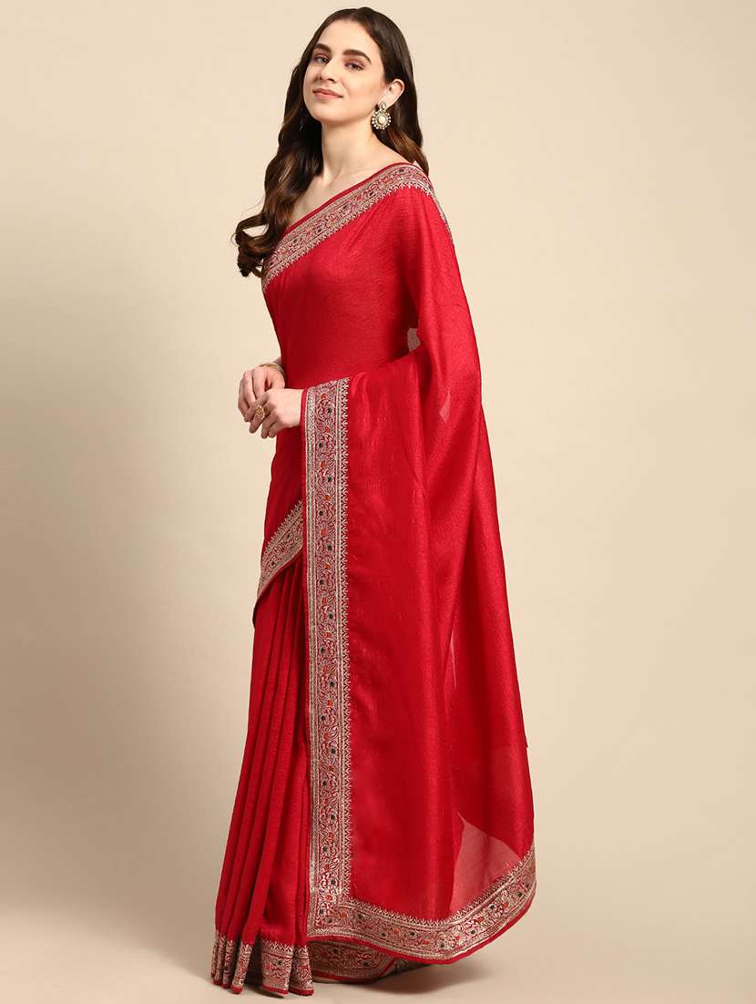 Women Solid With Bordered Saree With Blouse
