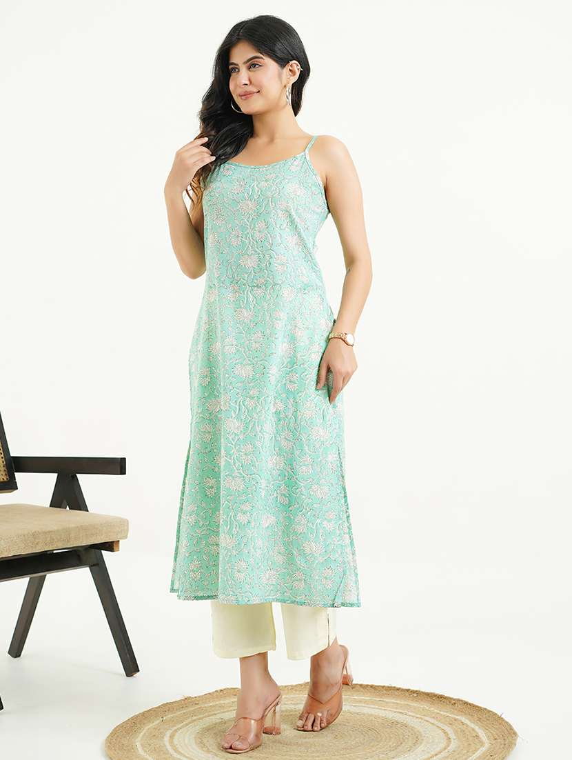 Women Floral Shoulder Strap A Line Kurta