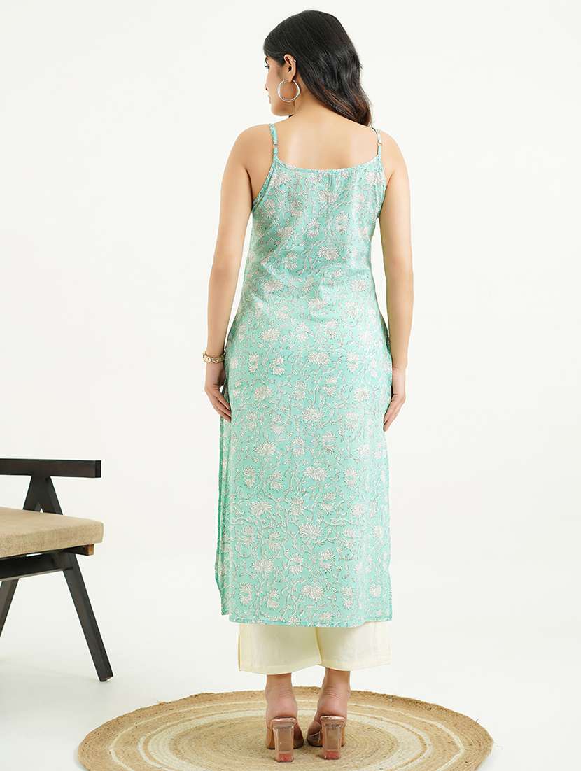 Women Floral Shoulder Strap A Line Kurta