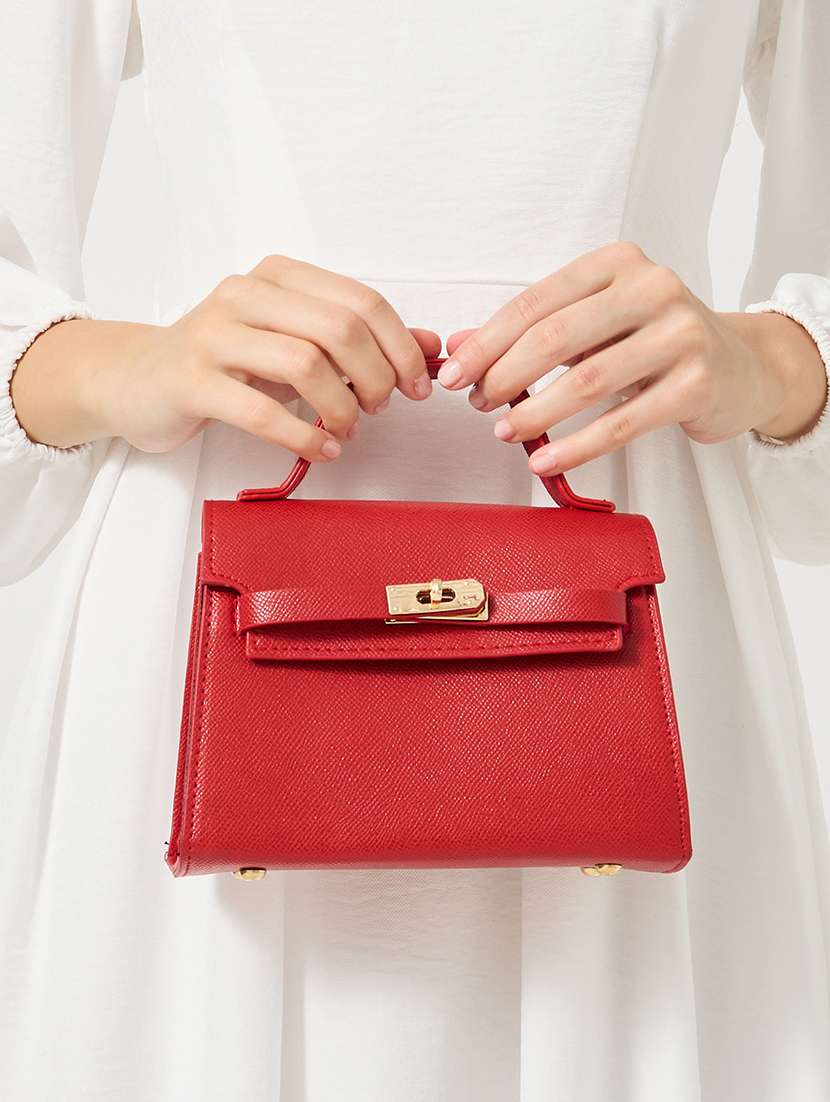 Red Buckle Lock Detail Handbag