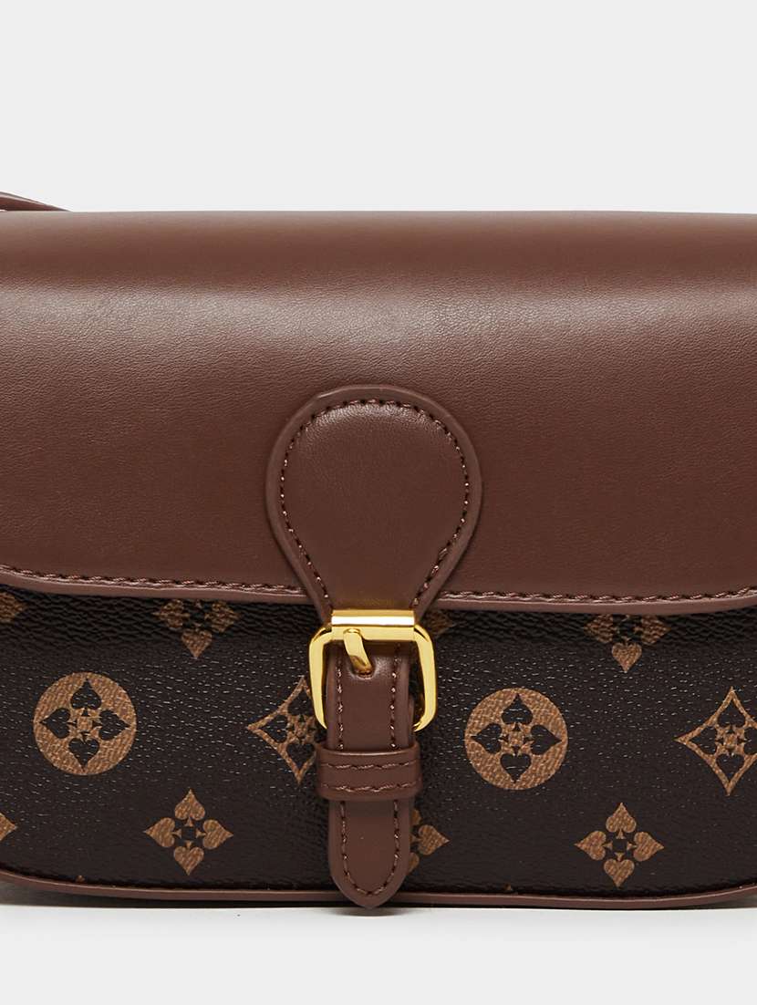 Brown Printed Synthetic Leather Sling Bag