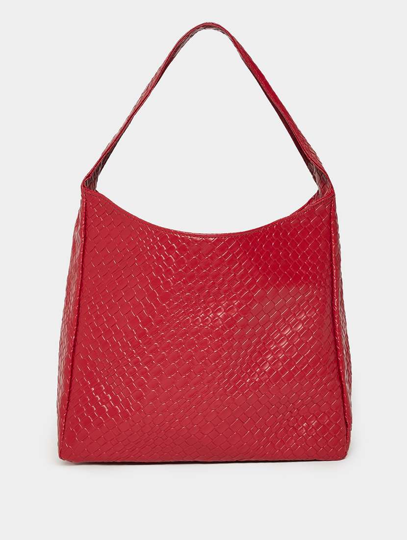 Red Woven Textured Pu Shoulder Bag