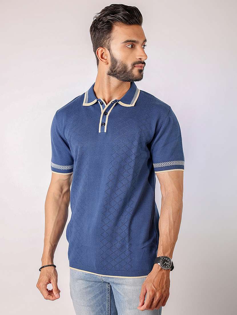 Men Self Design Short Sleeve Regular Fit Polo T Shirt