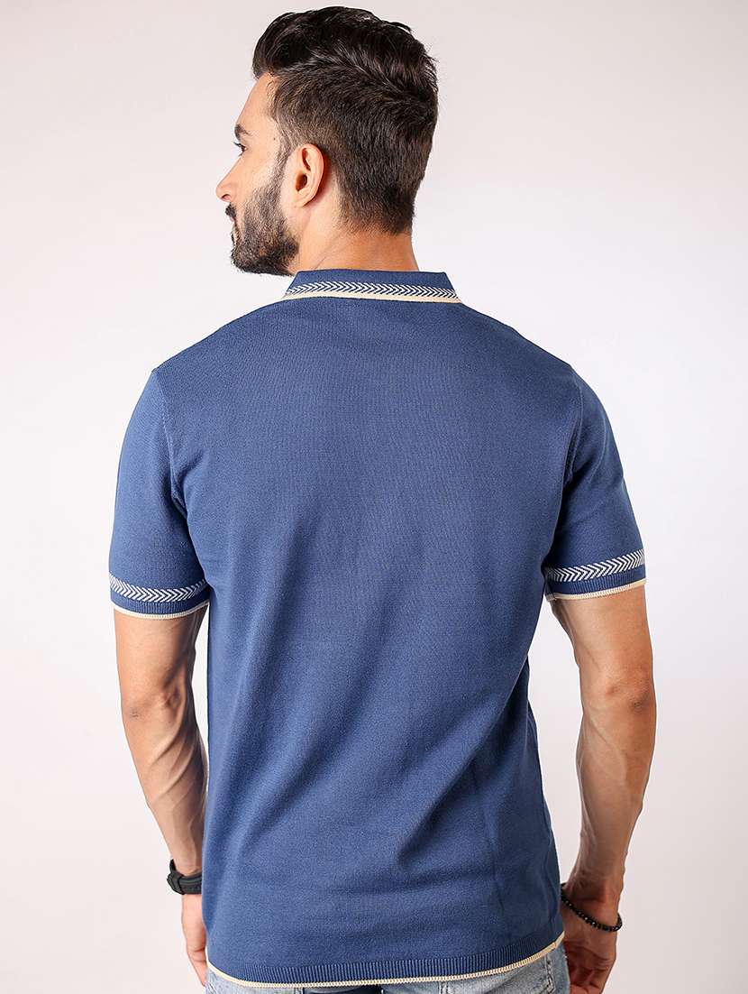 Men Self Design Short Sleeve Regular Fit Polo T Shirt