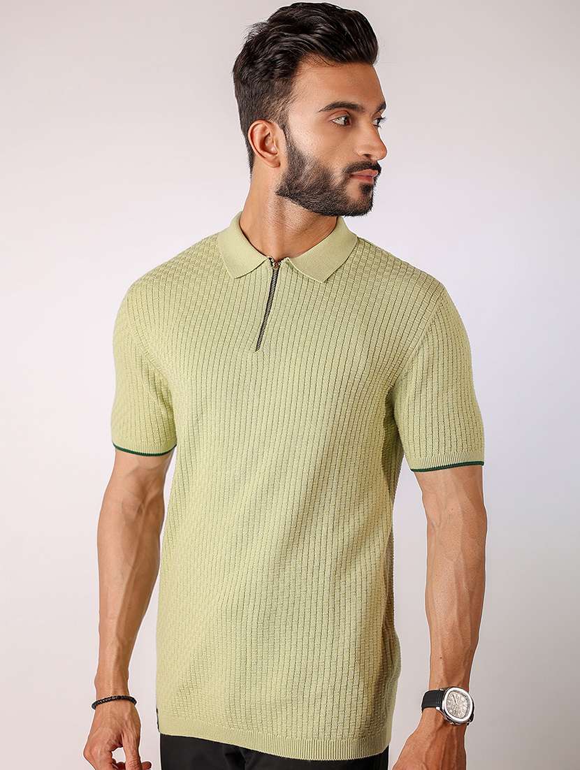 Men Self Design Short Sleeve Regular Fit Polo T Shirt