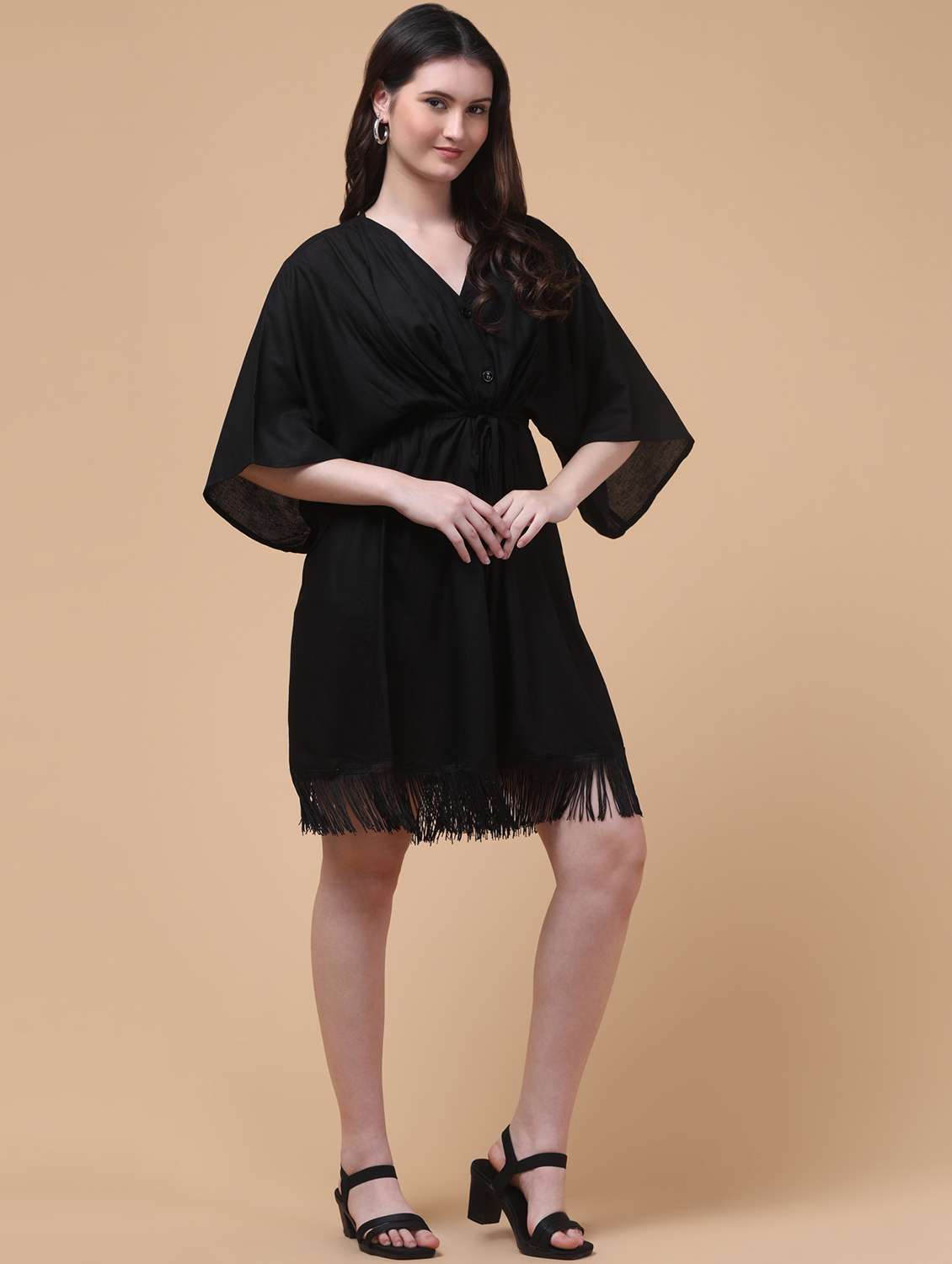 Women Black Solid Batwing Sleeve Fit & Flare Dress