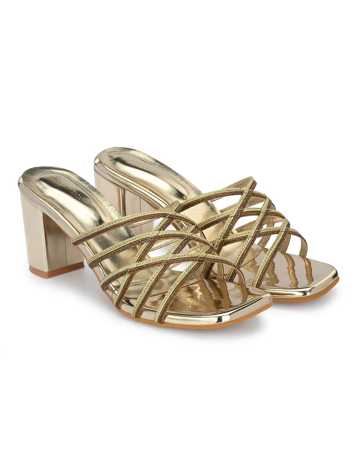 Women Gold Slip On Block Heels
