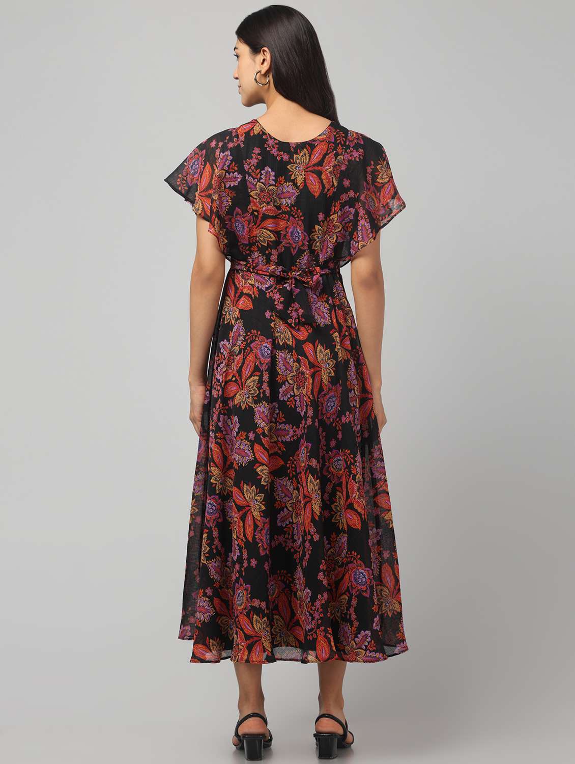 Womne Floral Print Flared Sleeve Dress