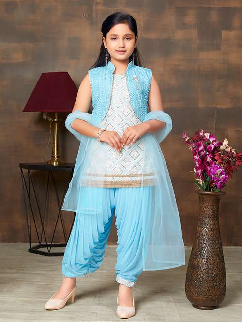 Girls Embroidered Sleeveless Kurta Salwar Suit Set
