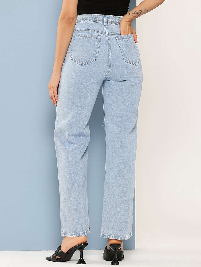 Women Distressed High Rise Straight Fit Jean