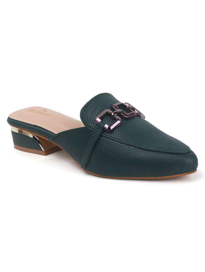 Women Green Solid Slip On Mule