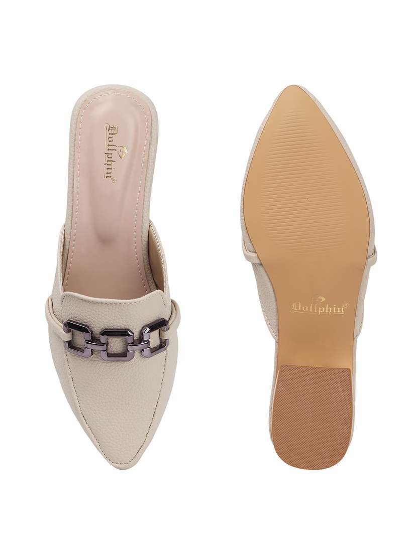 Women Beige Solid Slip On Mule