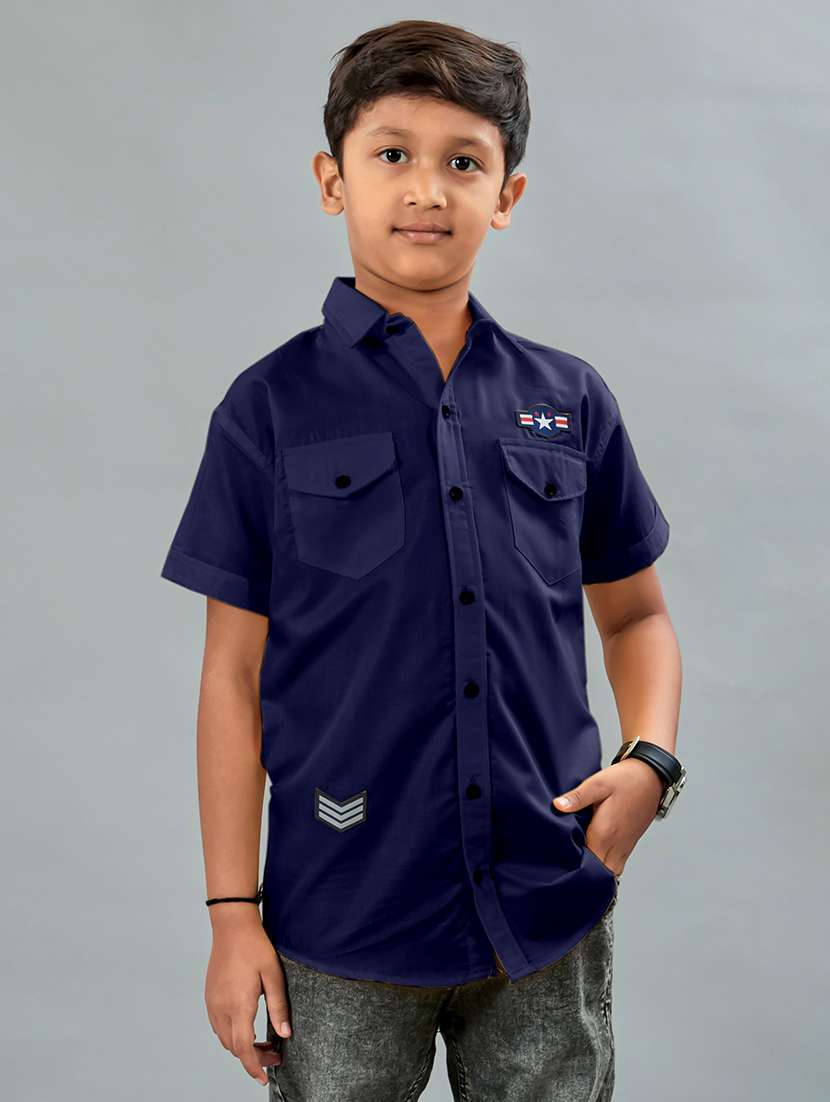 Boys Solid Collared Short Sleeve Shirt