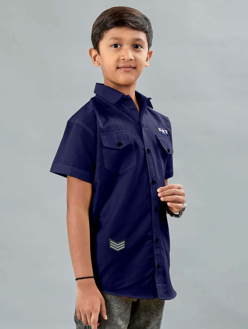 Boys Solid Collared Short Sleeve Shirt