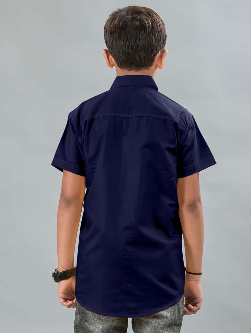 Boys Solid Collared Short Sleeve Shirt