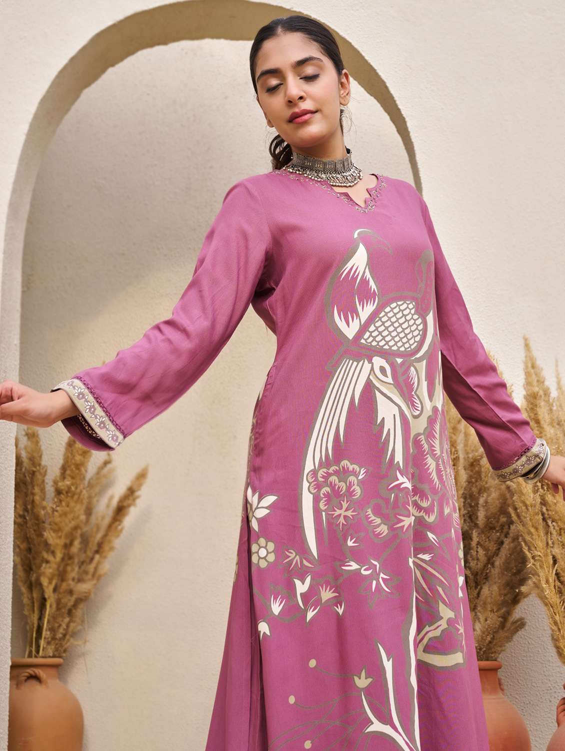 Women Printed Long Sleeve Kurta Palazzo Set