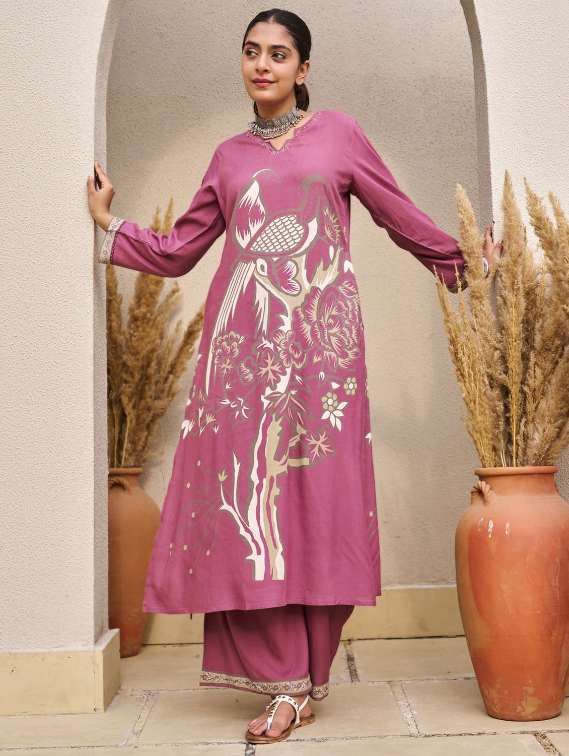 Women Printed Long Sleeve Kurta Palazzo Set