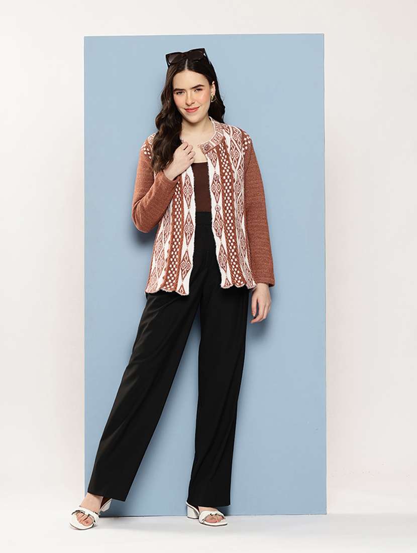 Women Self Design Long Sleeve Cardigan