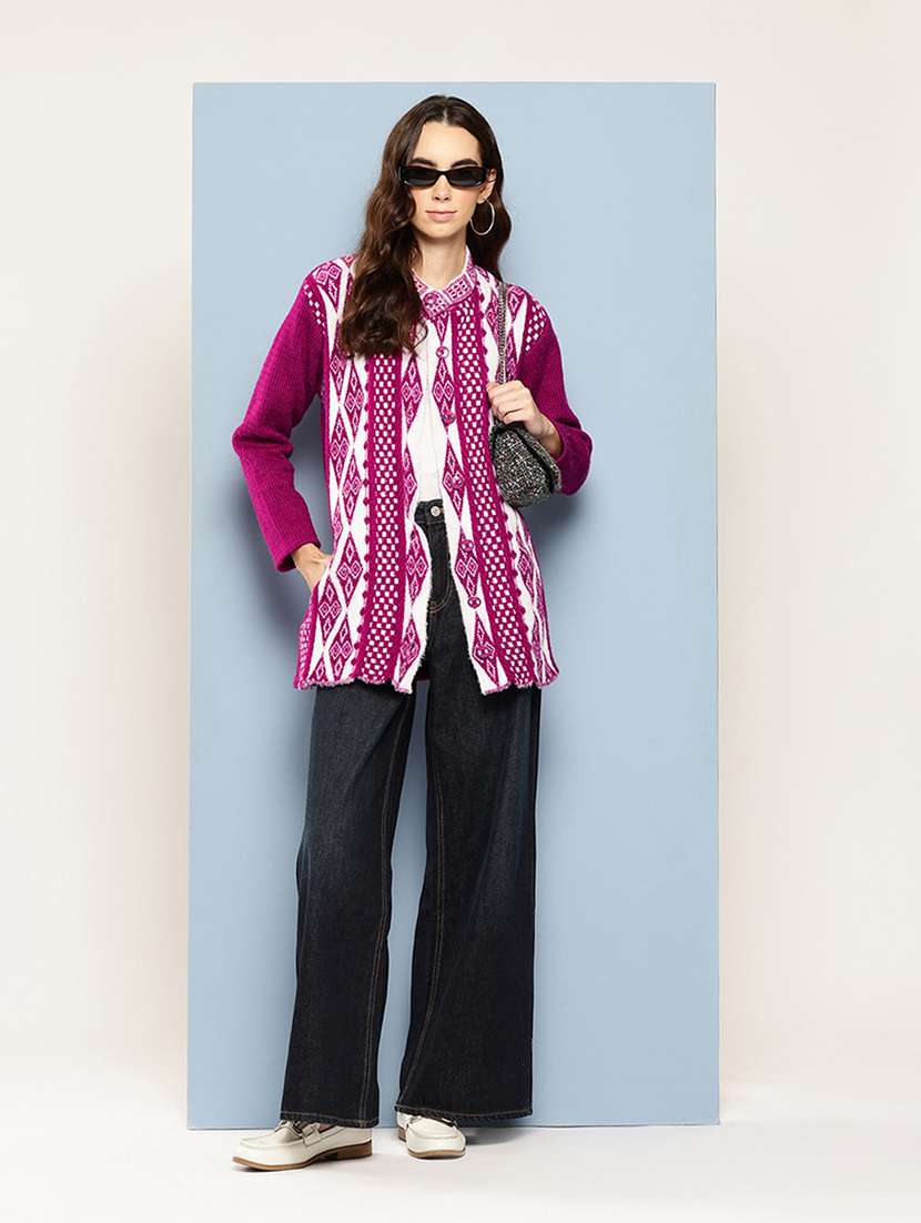 Women Self Design Long Sleeve Cardigan