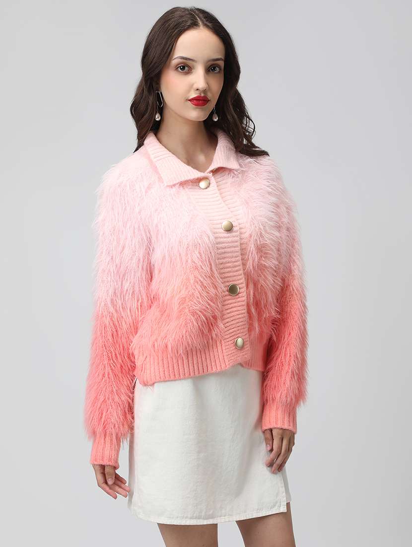 Women Stand Collar Long Sleeve Cardigan