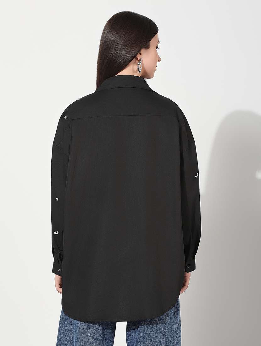 Women Emebllished Collared Long Sleeve Shirt