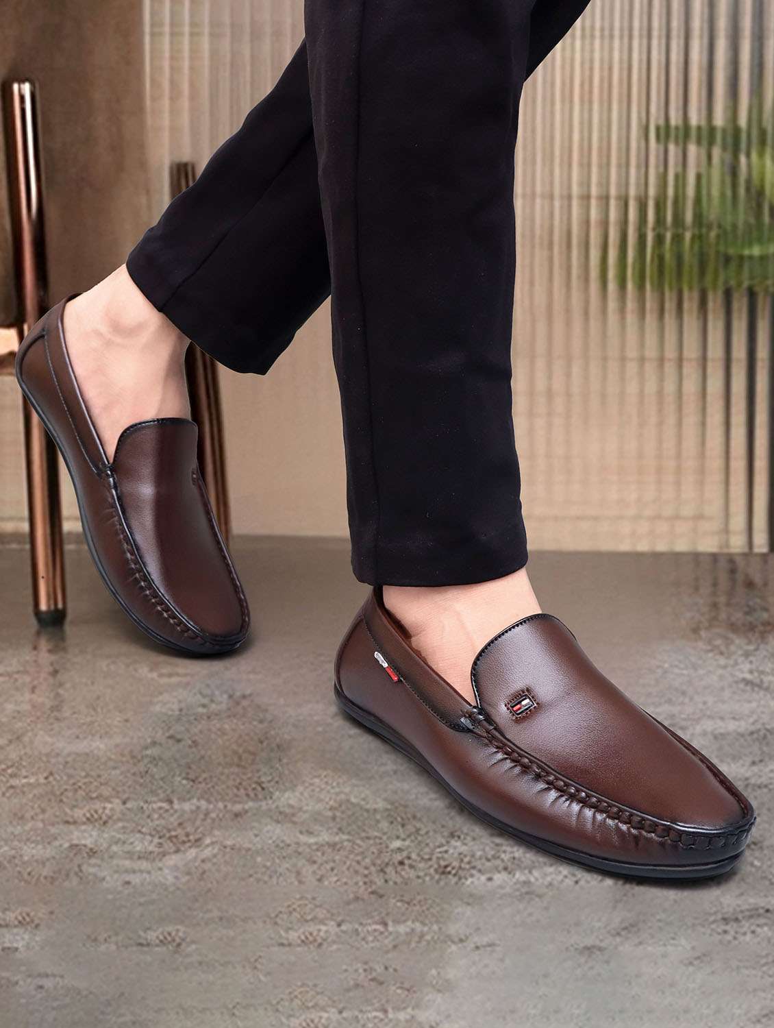 Men Solid Brown Slip On Loafer