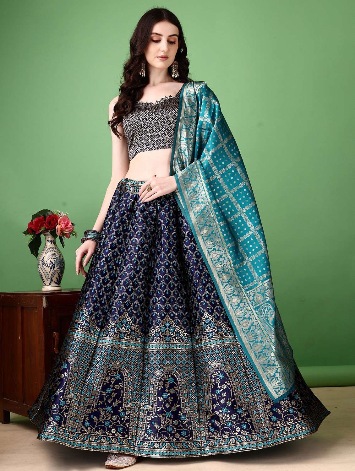 Women Self Designed Flared Lehenga Choli With Duppata Set