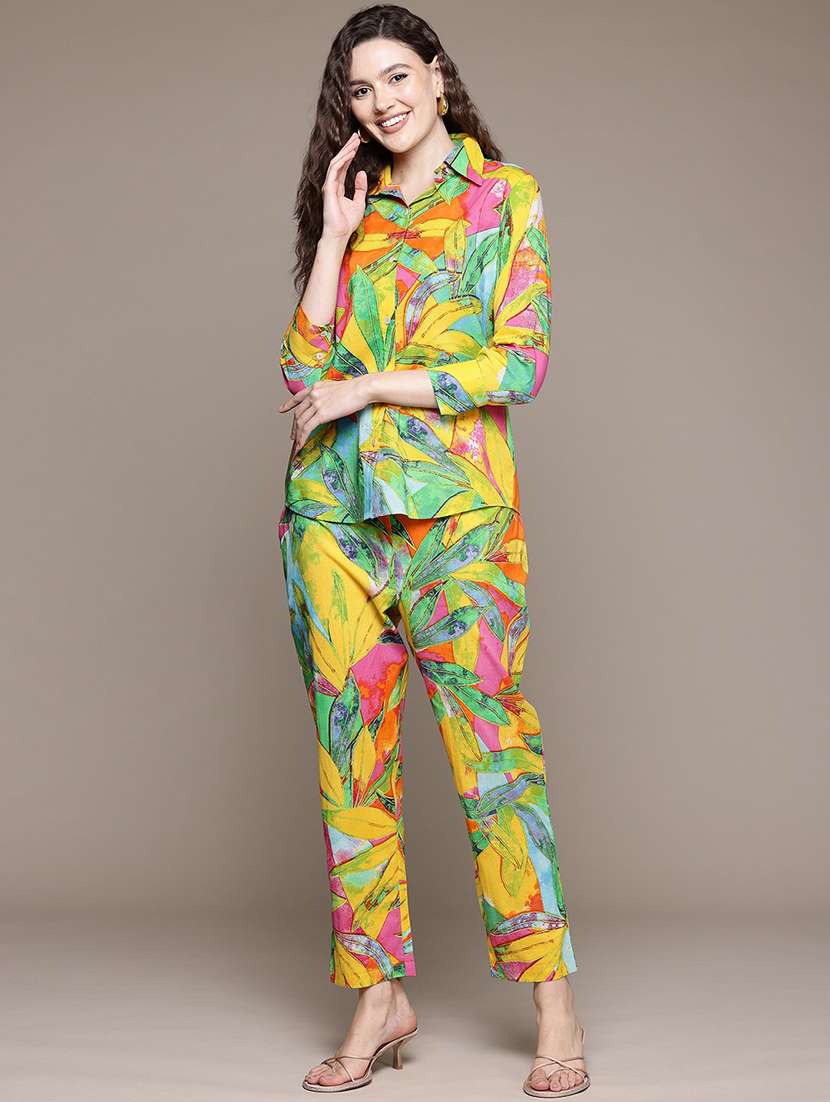 Women Pringted Shirt And Trouser Co Ord Set