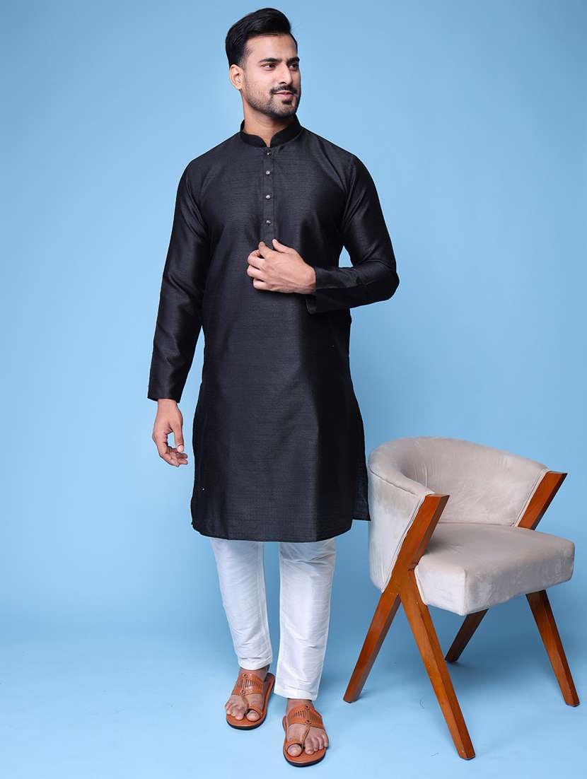 Men Mandarin Neck Kurta Pyjama Ethnic Wear Set