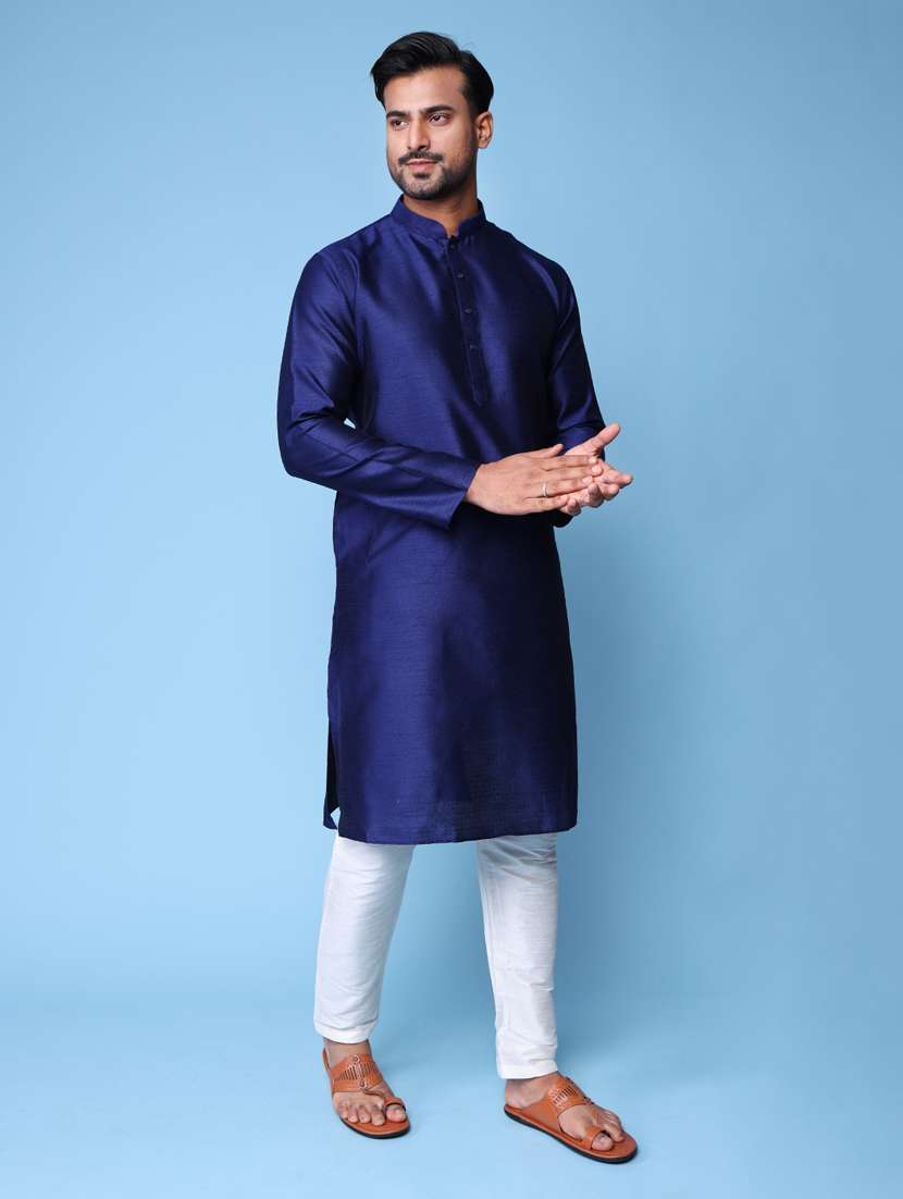 Men Mandarin Neck Kurta Pyjama Ethnic Wear Set
