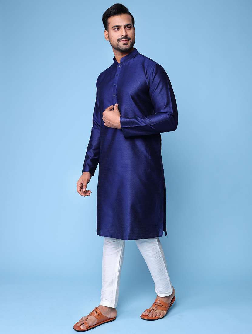 Men Mandarin Neck Kurta Pyjama Ethnic Wear Set