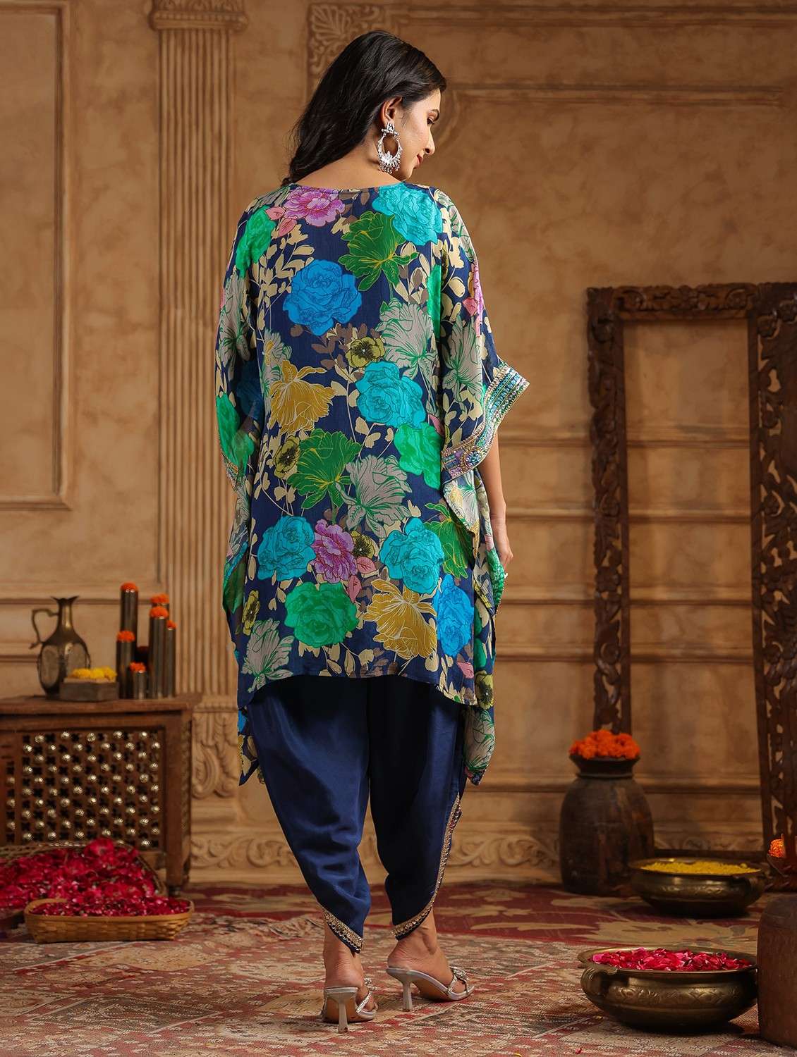 Women Floral Printed Kimono Sleeve Kaftan Set