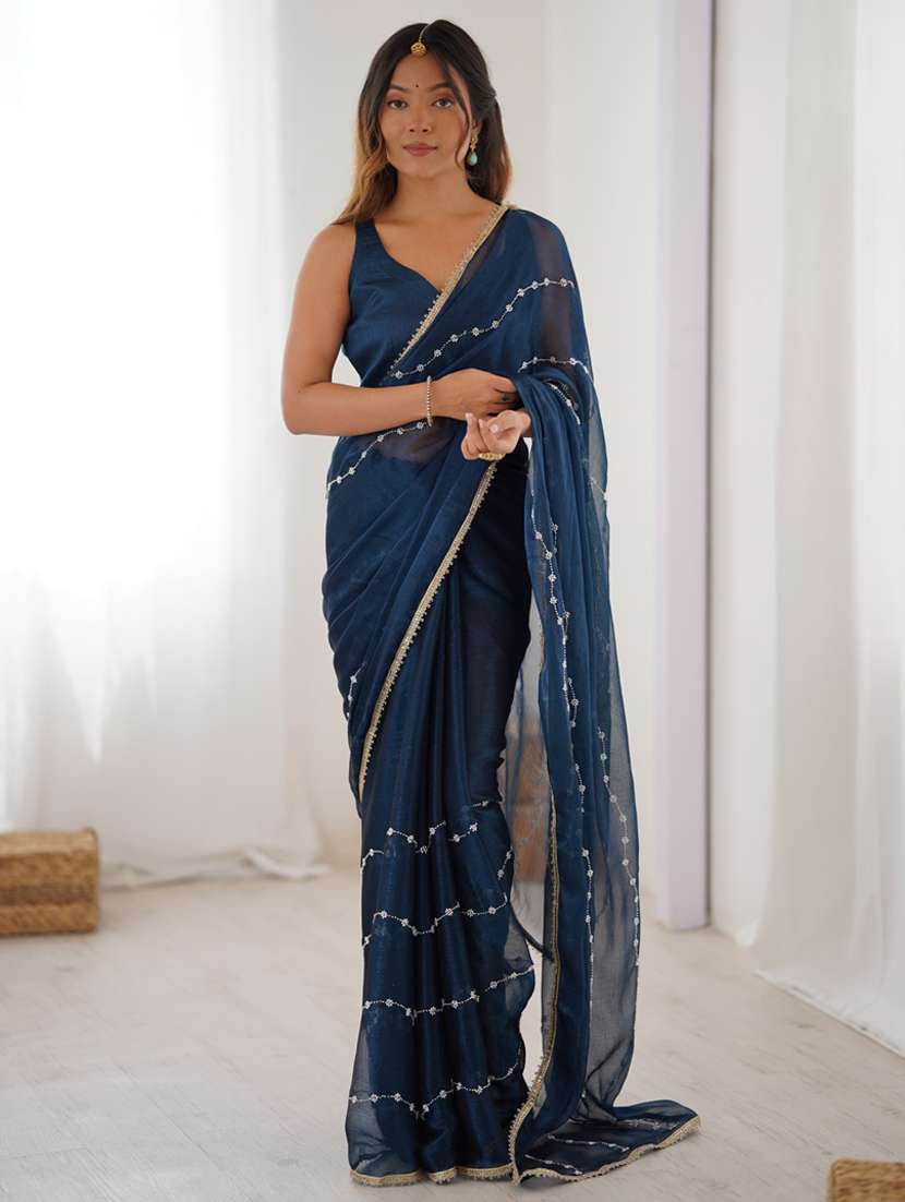Women Solid With Work Embroidered Saree With Blouse
