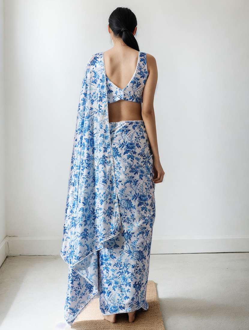 Women Printed Ready To Wear Saree With Blouse