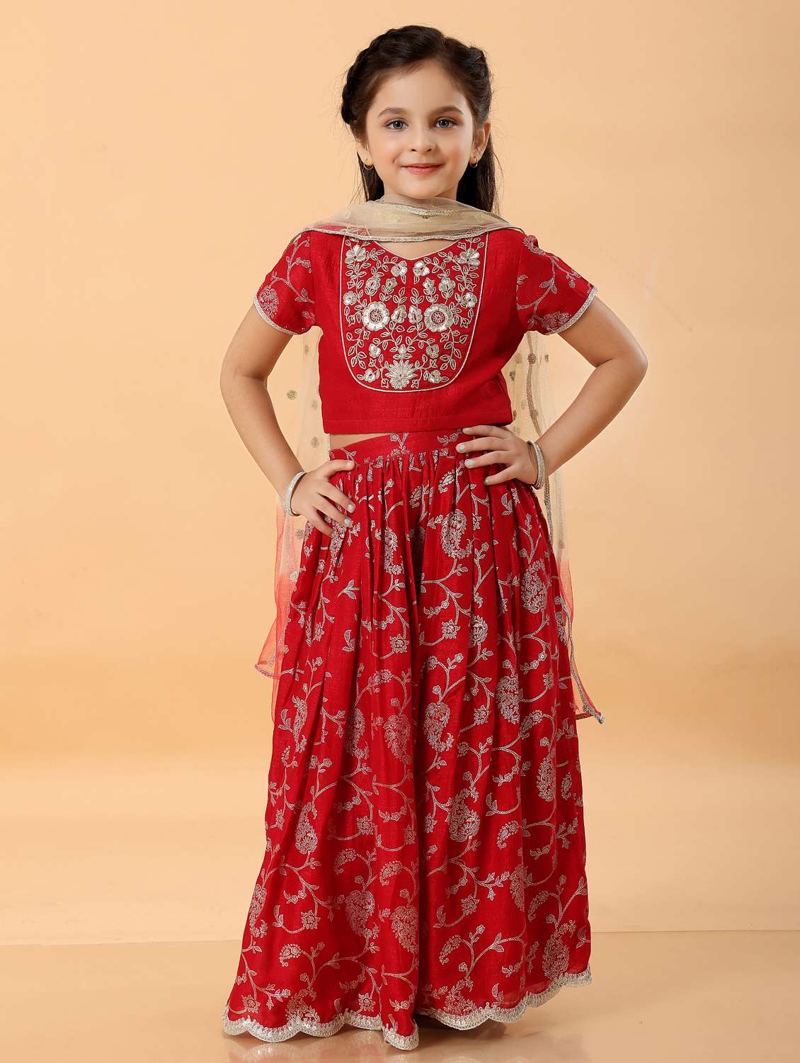 Girls Embroidered Lehenga Choli With Dupatta Set