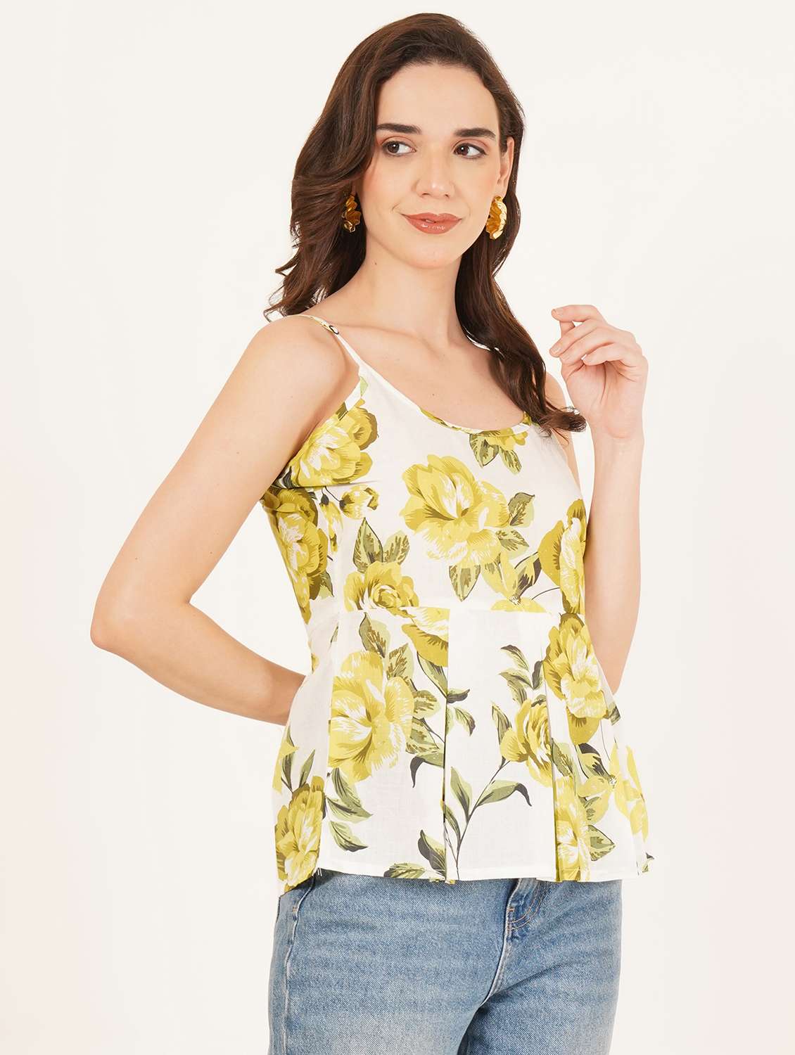 Women Printed Shoulder Strap A Line Top