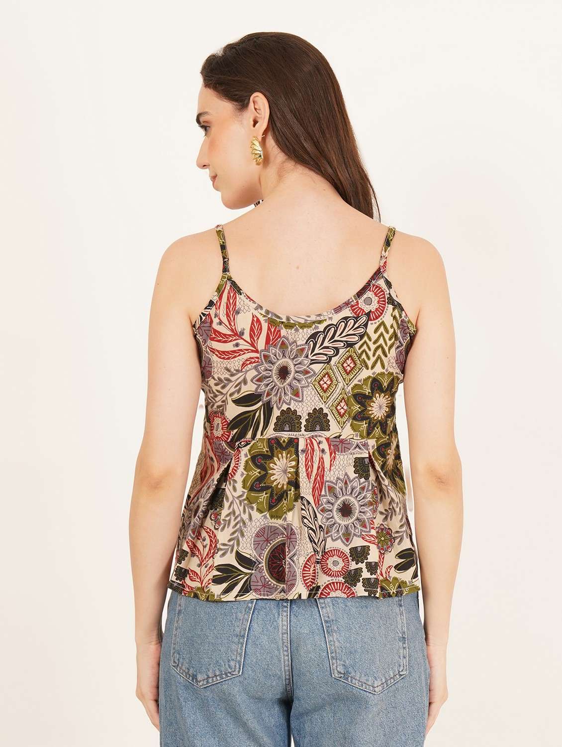Women Printed Shoulder Strap A Line Top