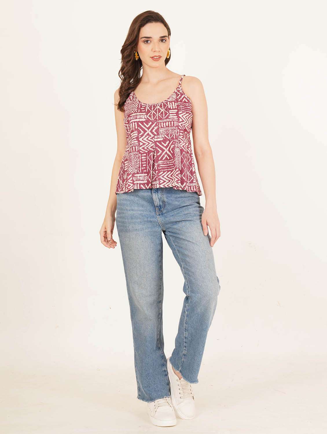 Women Printed Shoulder Strap A Line Top