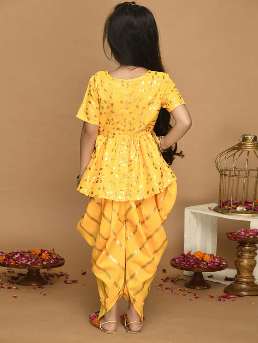 Girls Foil Print Kurta And Dhoti Set